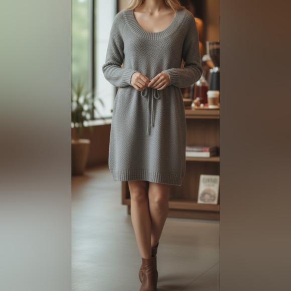 Roxy Dresses & Skirts - Roxy Heather Gray Knit Mini Dress W/tie waist